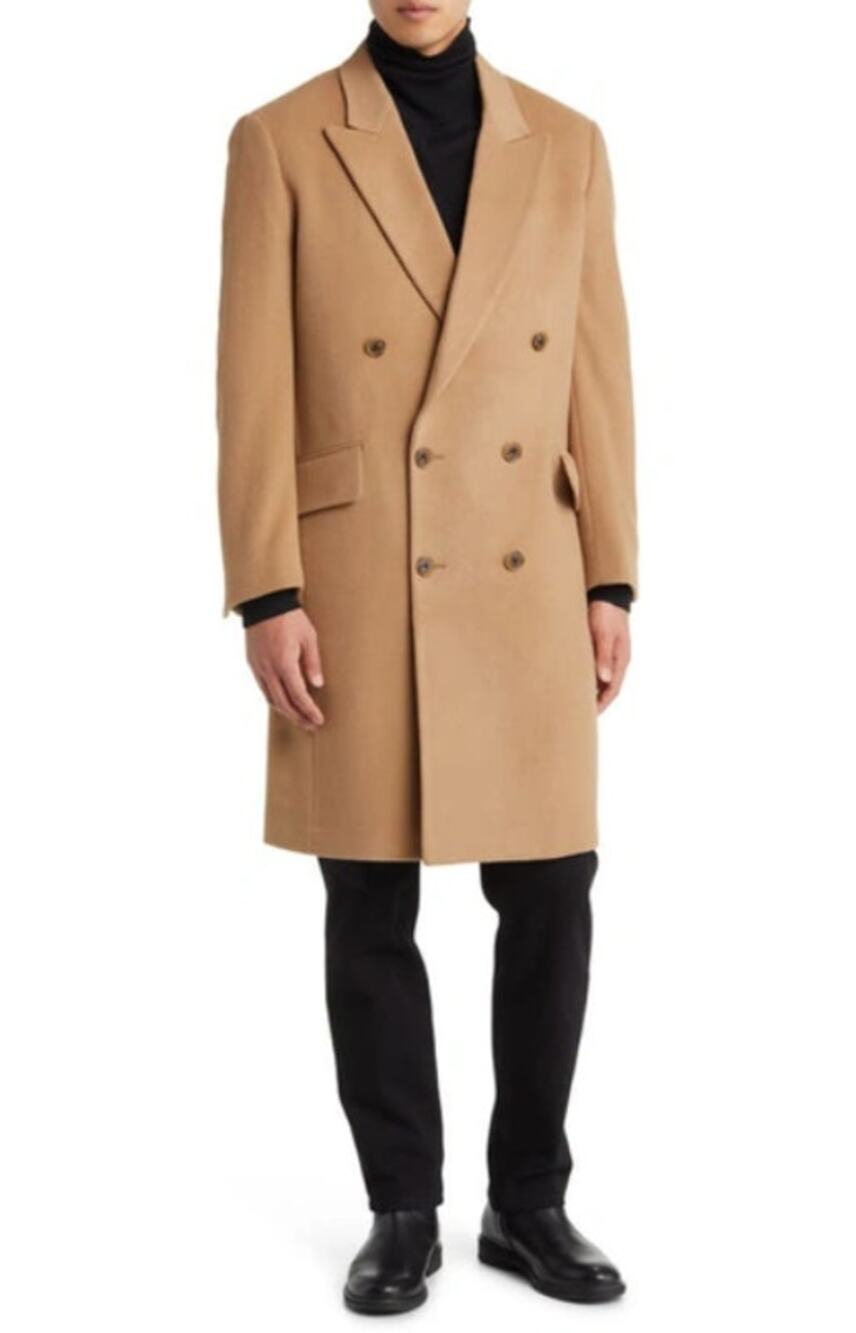 Nordstrom Mens Double Breasted Overcoat Medium Tan Dale Wool Cashmere NWT